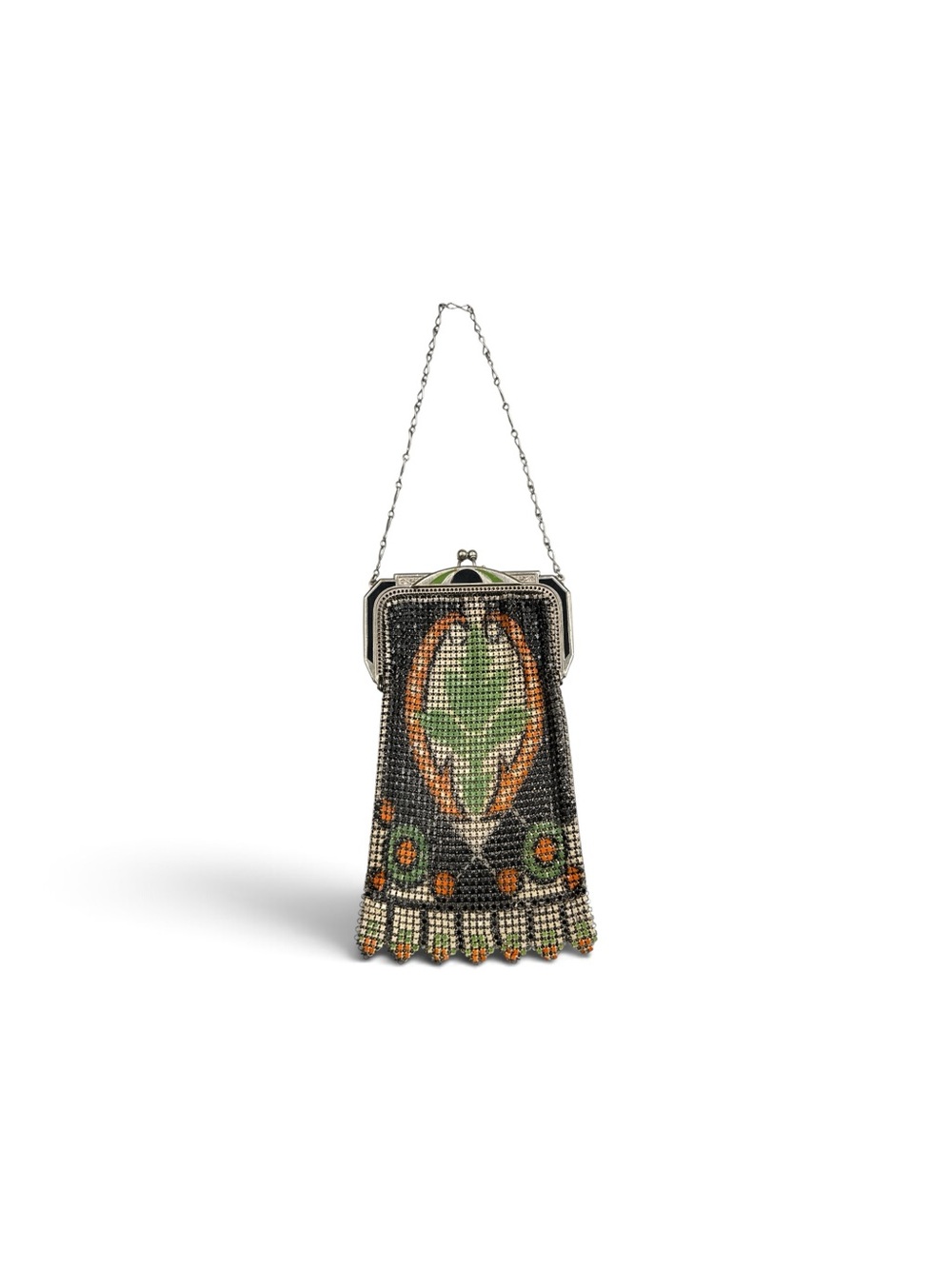 1920s Whiting & Davis Art Deco Enameled Mesh Flapper Evening Bag Purse - Picture 5 of 7